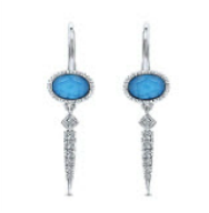 14k-White-Gold-Diamond-Rock-Crystal, and turquoise-Drop-Earrings, NJ