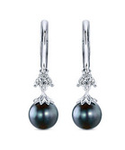 14kt white gold, diamond, black pearl, drop earrings, NJ